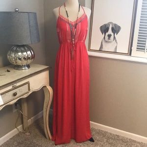 Lily Rose- Coral Maxi Dress & Boho style Necklace
